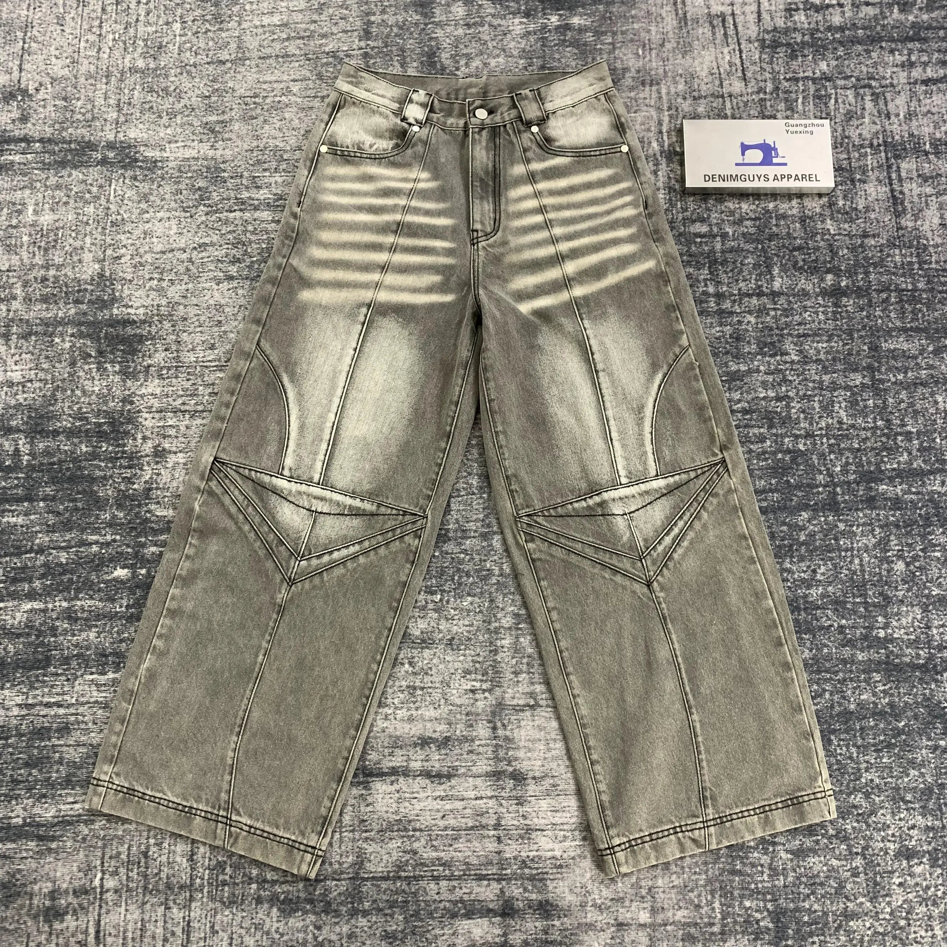 DENIMGUYS Custom Vintage Men's Monkey Wash Straight Wide  Leg Denim Pants Jeans Fashion Multiple Seams Baggy Jeans  for Men