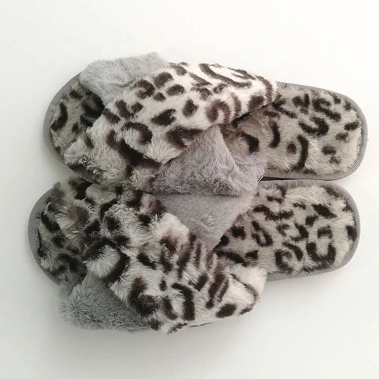 2024 Hot Selling Classic Open Toe Sandals Leopard Print Ladies Home Plush for Slippers Cross Strap Soft Warm Spring Fur Slipper MegaBDM