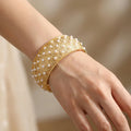 Luxury Bohemian Gold Color Women's Fashion Bracelet Set Statement Pearl Bangle Cuff Stainless Steel Charms Collier Bracelets