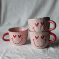 Custom Logo 200ml Modern Cute Heart Ceramic Coffee Mugs with Smile Face-Valentine's Day Giveaways Gift