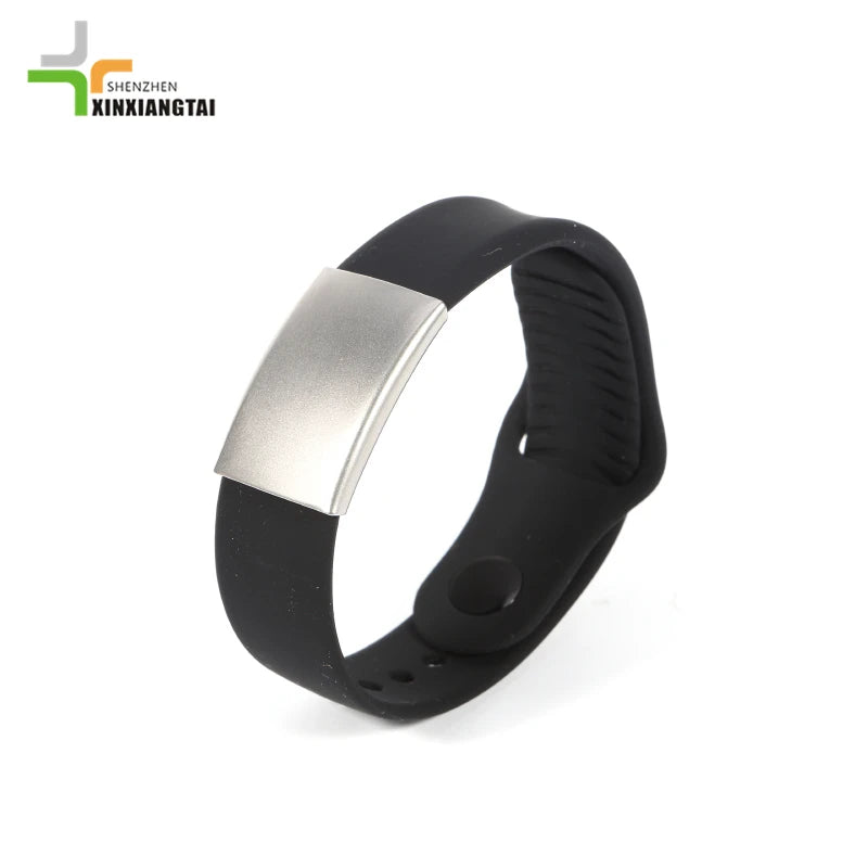 Pulsera Id  Silicone Engrave Wrist Bracelet Adjustable Silicone Wrist Strap Pressed Metal ID Silicone