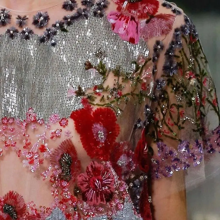 High-end Runway Floral Lace Sequins Embroidery Haute Couture Lace Fabric