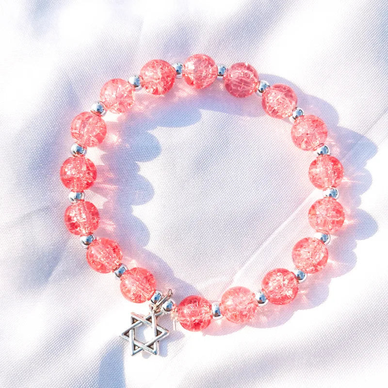 Hot Selling Trendy Elastic Rope Beaded Bangle Jewelry Handmade Colorful Beads Jewish Star of David Hexagram Bracelet