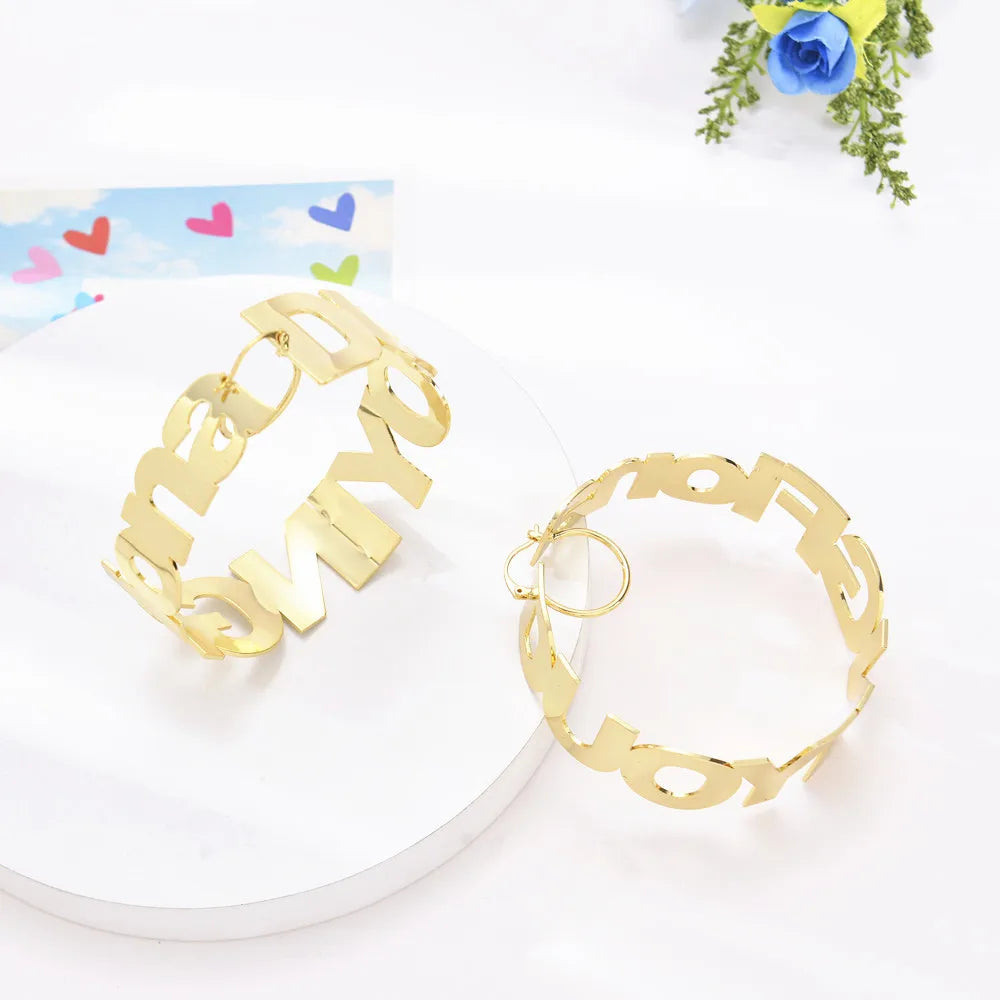 Qiuhan Fashion Jewelry Letters Hoop Women Personal Earrings Customized Name Earring