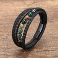 New Style Natural Stone Beads Handwoven Braided Leather Bracelet Multi-Layer Men's Jewelry Bangle with Magnetic Clasp