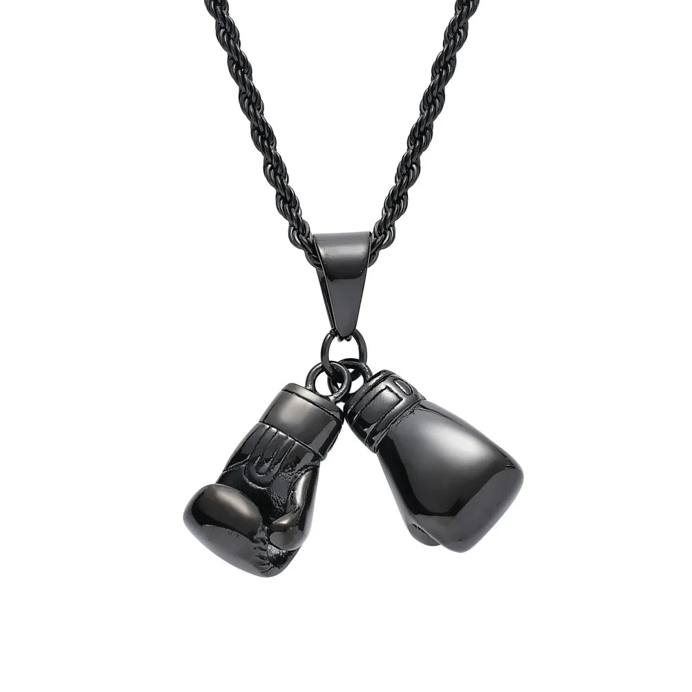 NSM0025 Gold Stainless Steel Necklace Boxing Pendant Hip Hop Necklace