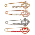 Jachon Crystal Crown Brooch Etiquette Strap Pin Accessories Rhinestone Safe Pin Hijab Scarf Brooch Pins