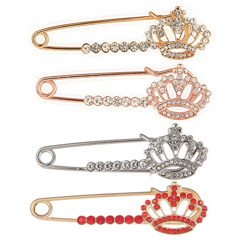 Jachon Crystal Crown Brooch Etiquette Strap Pin Accessories Rhinestone Safe Pin Hijab Scarf Brooch Pins