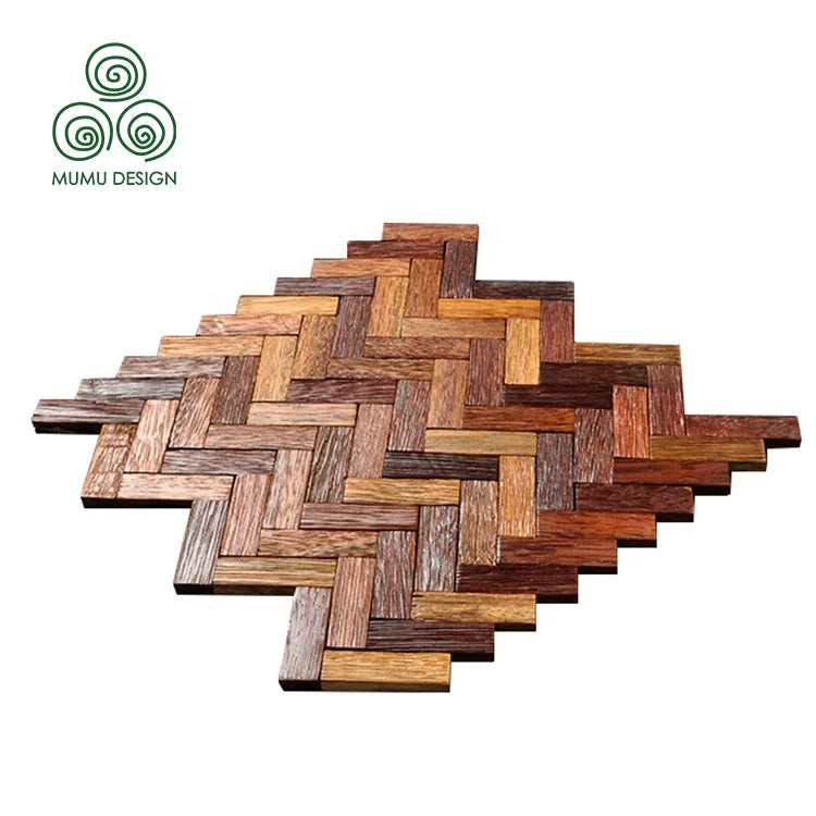 MUMU Oak Pine Wall Panel Wooden Mosaics Tiles Solid Wood Mosaic for House Restaurant