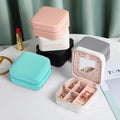 Portable Square PU Leather Jewelry Case with Mirror Simple Fashion Travel Storage Box for Earrings and Necklaces