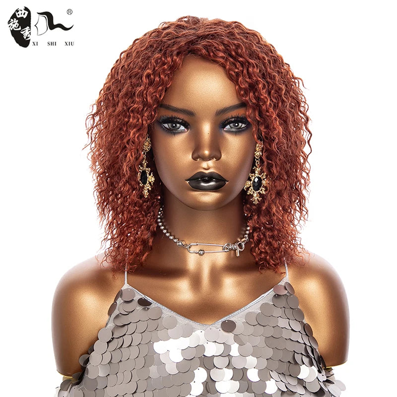Wholesale Natural Weaves and Wigs South Africa Blonde Making Machine Wig Short  Kinky Curly Glueless  Blend Hair Wigs Synthetic