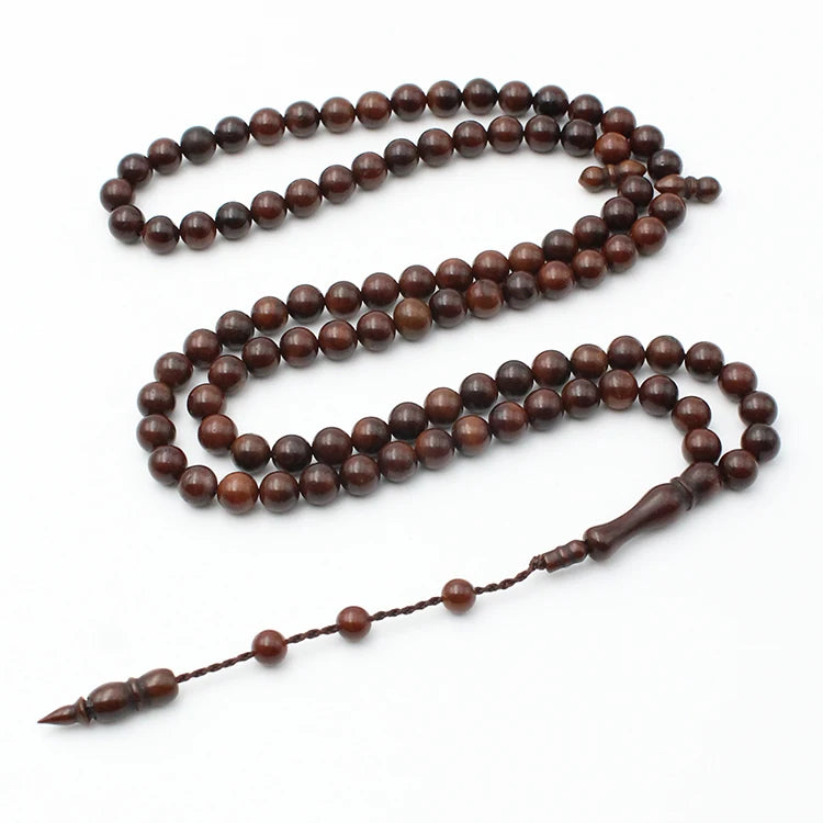 Original Factory Sell Muslim Tasbih Round 99 Kuka Beads Brown Natural Wood Necklace Rosary