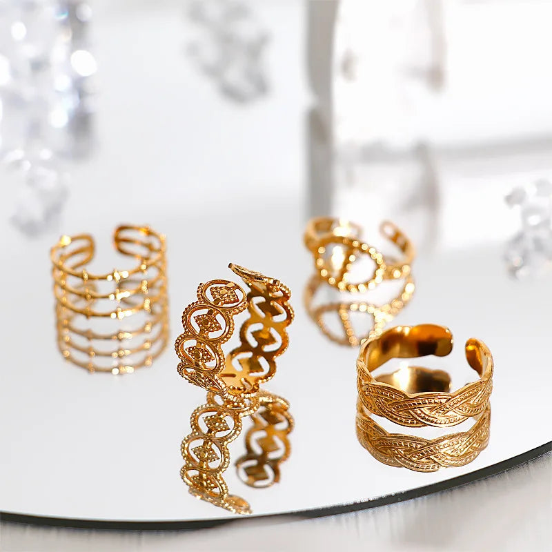 Punk Hot Sale Multi Styles Stainless Steel Geometric Open Ring Cuff Adjustable Stainless Steel Finger Rings