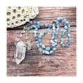 Bohemia Aquamarine Beads Healing Crystal Stick Double Point Pendant Quartz Knotted Necklace Yoga Charm Jewelry