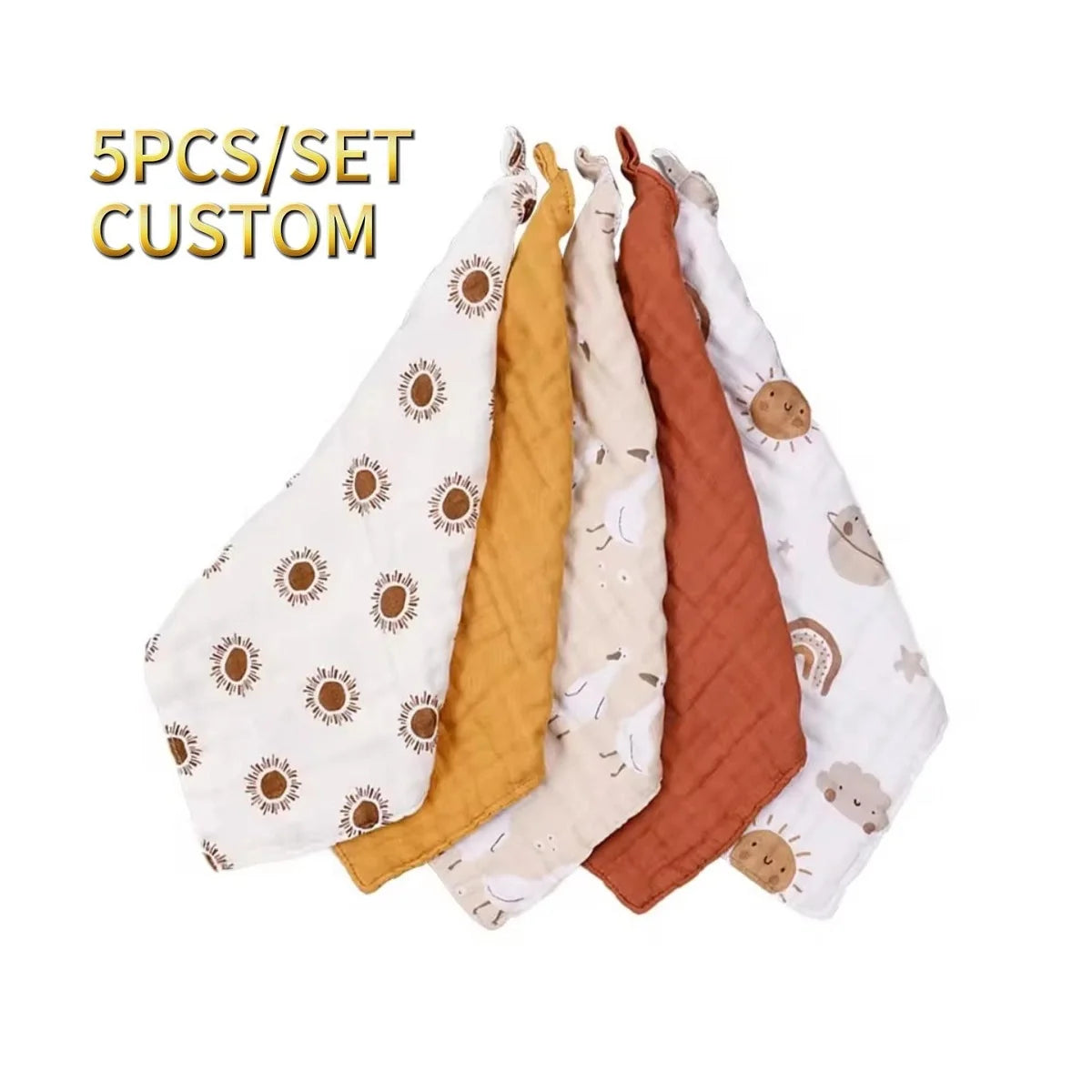 Custom 5pcs/Set Newborn Baby Burp Cloths Small Cotton Baby Face Towels Wholesale Muslin Baby Washcloth