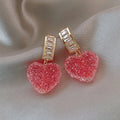 2025 Cute 925 Silver Post Crystal Heart Pendant Earrings Pink Blue Cubic Zirconia Suger Heart Shaped Stud Earrings for Girls