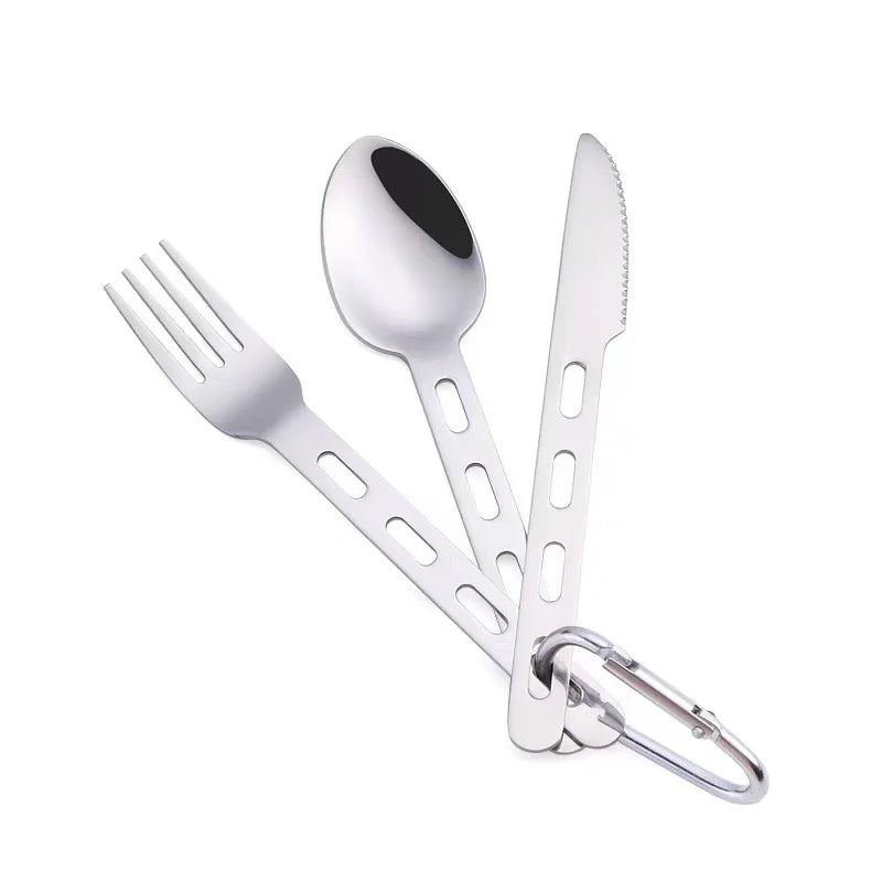 3 Pieces Camping Flatware Utensils Stainless Steel Travel Cutlery Set Spoon Fork Knife