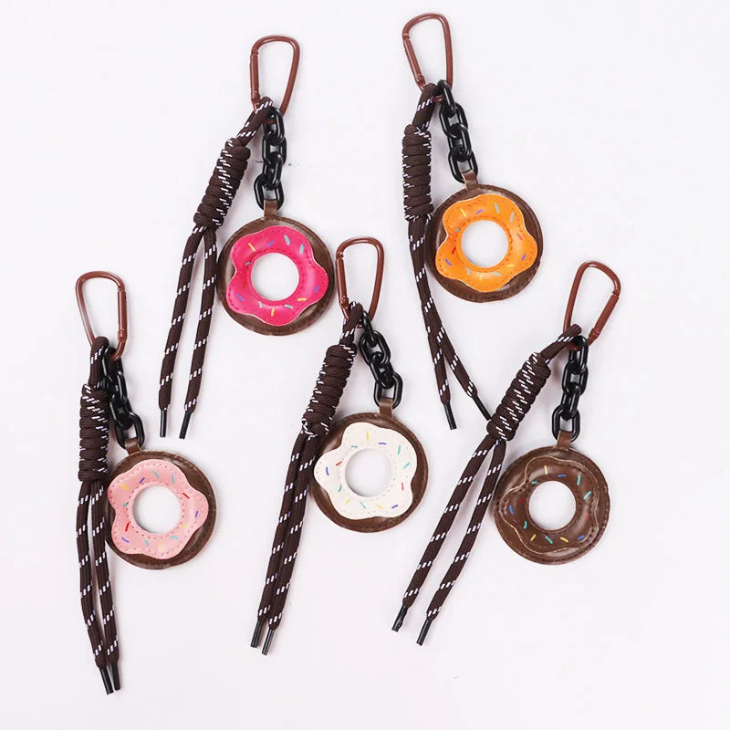 Donut Bag Charm Keychain Cute Y2K Fashion Luxury Doughnut Braided Rope Key Chain Backpack Pendant Jewelry Accessories for Women