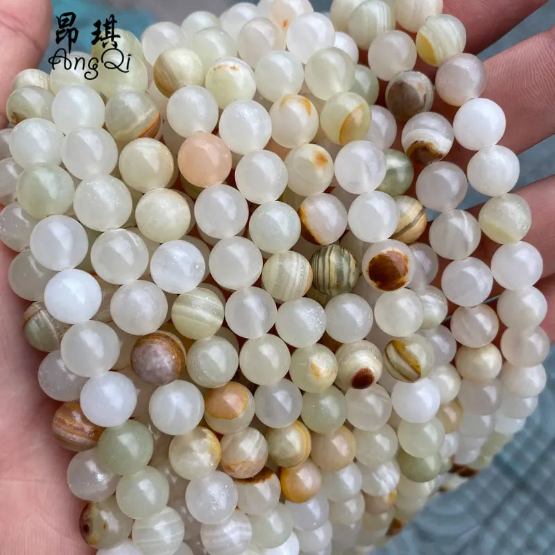Gemstone Beads Natural Flower Green Jade Beads Round Stone Loose Beads for Jewelry Making