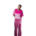 KY Men's Heavy Acid Wash Distressed T-Shirt and Pants 2 Piece Set V Neck Printed Streetwear