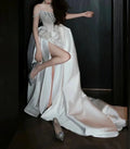Off the Shoulder Luxury Beaded Corset A-Line Wedding Prom Dress Slit Custom Gown Wm14