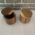 Round Acacia Wood Single Salt Spice Seasoning Condiment Box