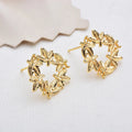 Cutout Hoop Strap Hanging Maple Leaf Triangle Stud Earrings for Women Bling Bronze Earring W/Ring Party Jewelry