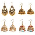 Vintage Gold Plated Round Crystal Bead Tassel Bell Drop Earrings Alloy Jhumki Indian Jewelry for Women Gift