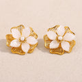 Luxurious Stainless Steel Women's Stud Earrings with Gold-Plated Hollowed-Out Flower Design Fashionable Party Style