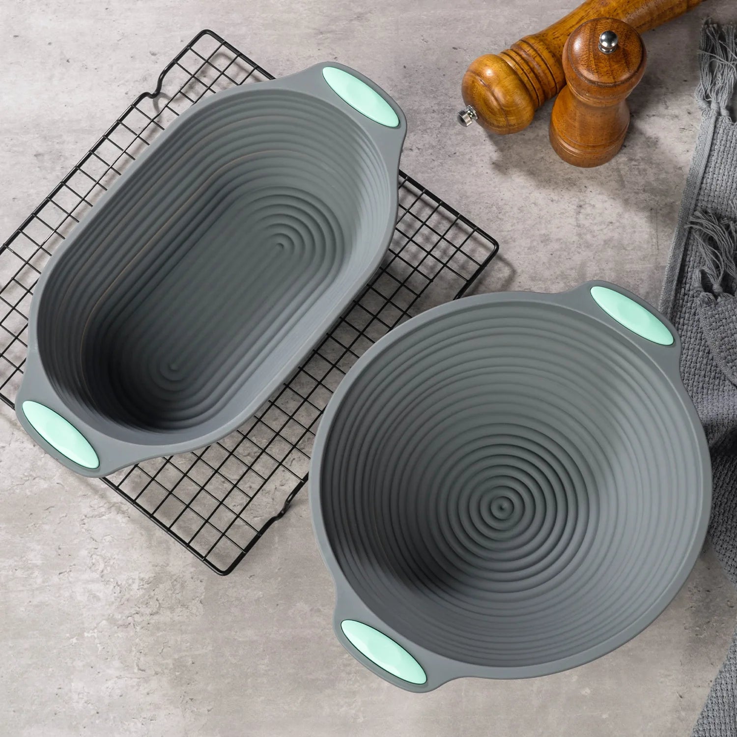 European Style Popular Food Grade Silicone Bread Basket Foldable Dough Fermentation Tool Box Oval Oven Baking Utensils