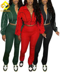 2025 Spring New Female Outfits Jacket Flared Pants Color Block Lounger Wear 2 Piece Set Women Jogger Set Tracksuit