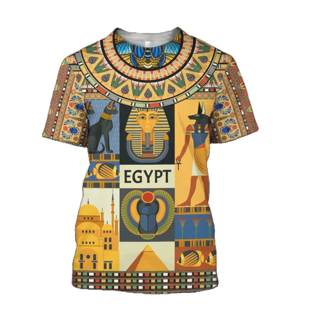 Egypt Pyramid Cleopatra Full Print Men's Regular Fit Knitted T-shirt Custom Egyptian Style Summer Casual Quick Dry Fashionable