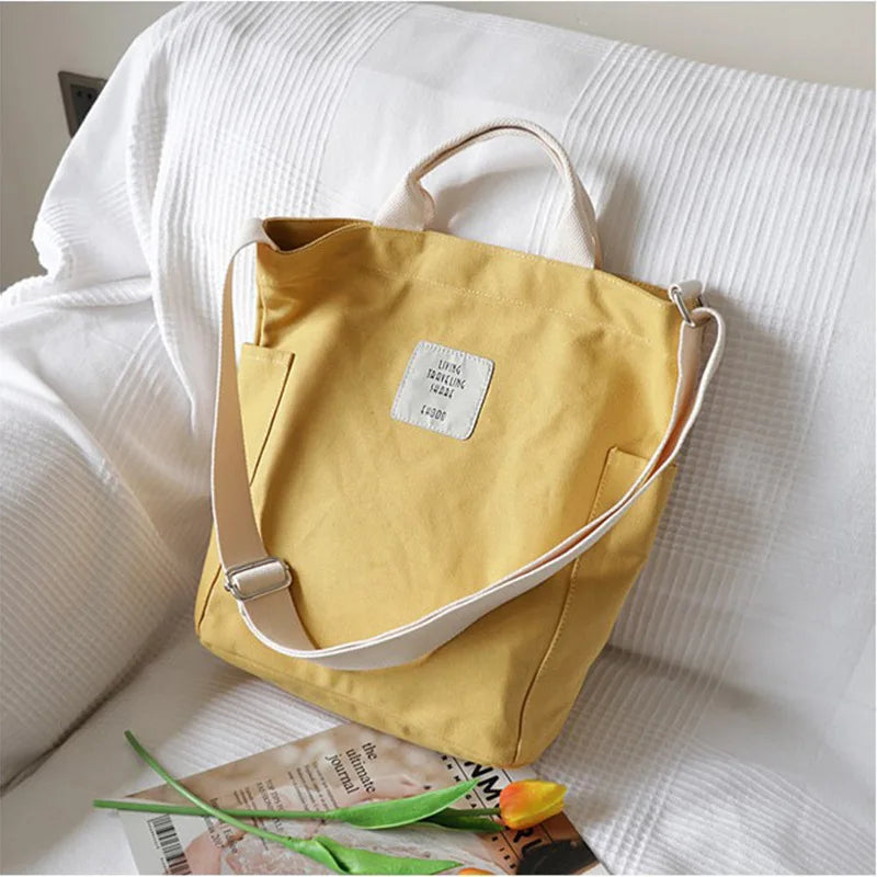 YIMYIK Casual Style Custom Bulk Single Shoulder With Handle Soft Durable Ziplock Folding Organic Cotton Canvas Tote Bag