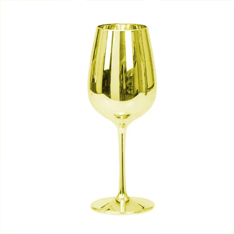 Electroplated Gold Rose Gold Unbreakable 16oz Hard Plastic Stemmed Wine Glass for Outdoor Picnics