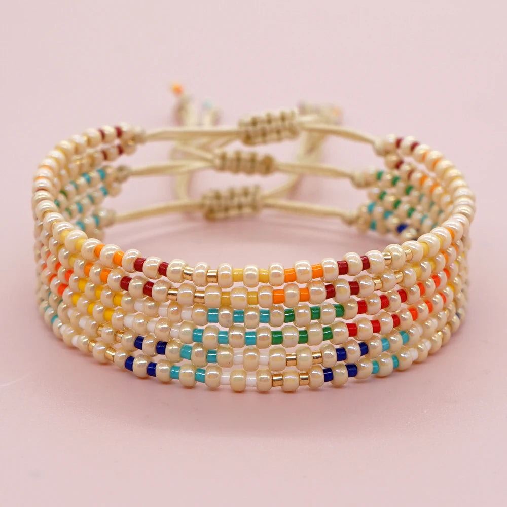 Go2boho Colorful Mixed Seed Bead Gold Plated Bead Bracelets for Women Boho Summer Beach Lucky Fashion Jewelry Accessories