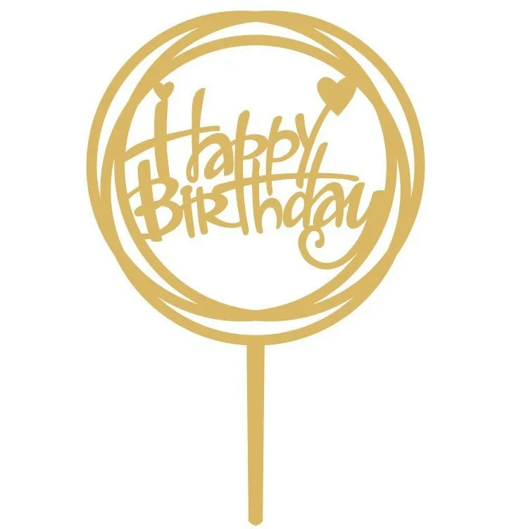 Gold Birthday Cake Topper with Acrylic Material Cupcake Toppers for Birthday Decoration Wedding Decoration