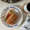 Korean INS Style French Handwritten Font Ceramic Plate 8 Inches Dessert Plate