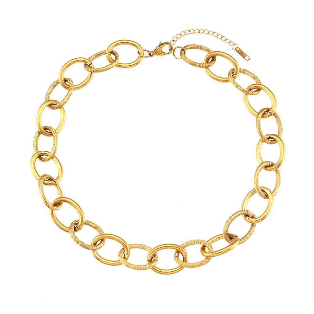 Exaggerated Gold Collarbone Chain Fashion Stainless Steel Necklace Punk Chain Bracelet Necklace for Women Girls