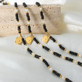 High End Fashion Jewelry Black Agate Handmade Beaded Necklace Heart Square Pendant Necklace Gold Plated Stainless Steel Necklace