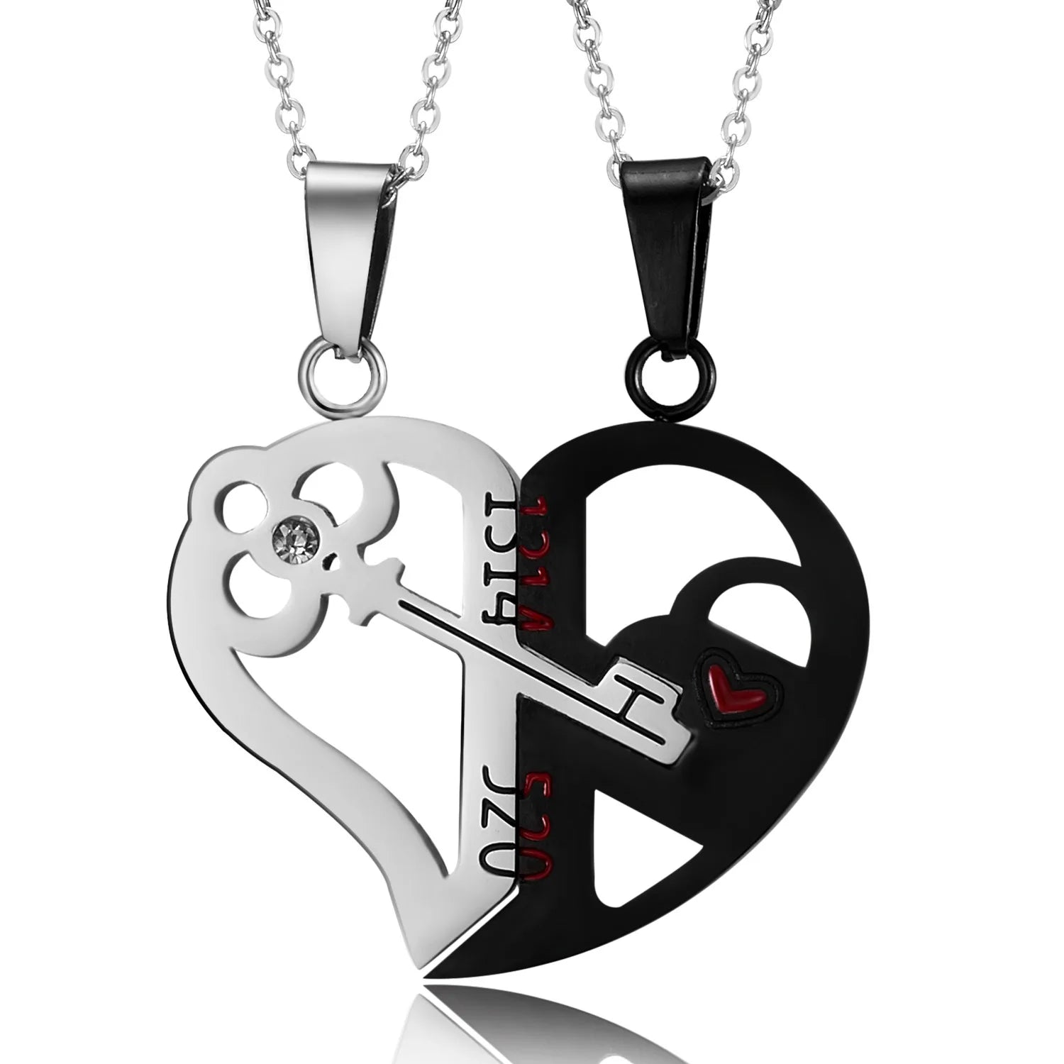 2-Piece Heart Couple Pendant Necklace Set Stainless Steel Gold & Silver Color Friendship Gift for Women & Men