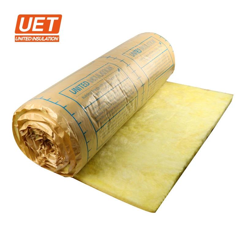 UET Kraft Paper Covered Glass Wool Roll or Blanket pyrex Glass Wool  for Building Roof With A1 Fire Resistant