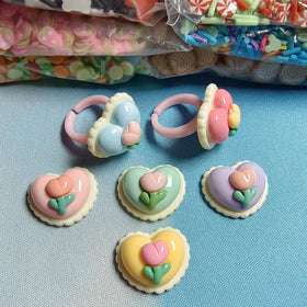Cartoon Plastic Rings Resin Cake Flower Jelly Color Children Baby Jewelry Hand Ornament Play Toys Gift Factory Supplies