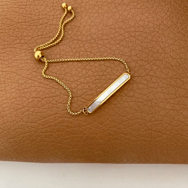 Stainless Steel Rectangle Tags Natural Shell Bracelet Box Chain Mother of Pearl Bracelets for Women Korean Minimalist Jewelry