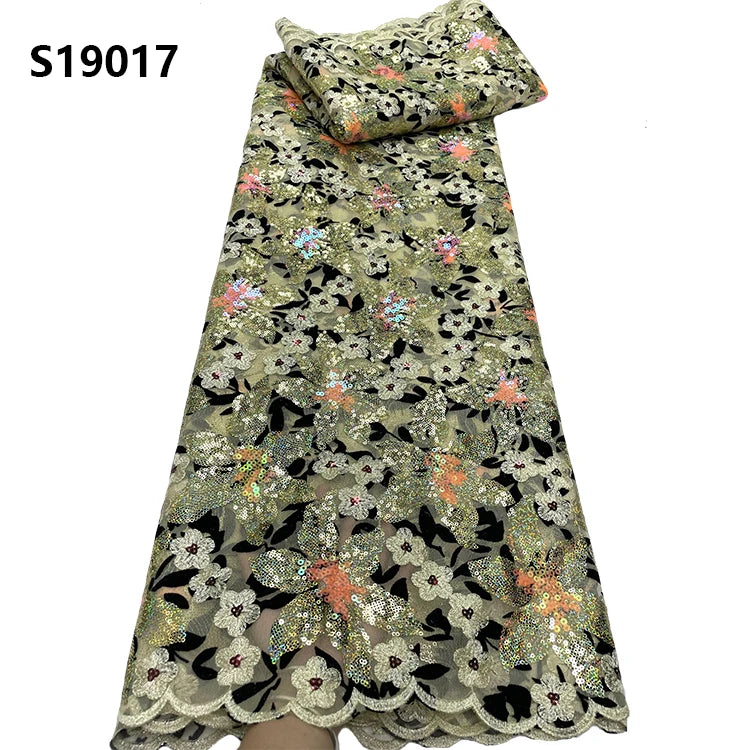 CHOCOO New Design Embroidered Dress Net Lace Fabric for Ladies Traditional African Colorful Sequin Lace Fabric