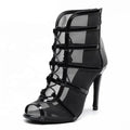 New Arrival Latin Salsa Ballroom Dance Shoes for Women 10cm Black PU Heel with Mesh Jazz Boots for Dancing Sports