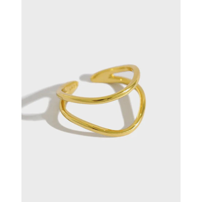 New Design Jewelry Gold Plated S925 Sterling Silver Double Layers Adjustable Rings for Women JBC039