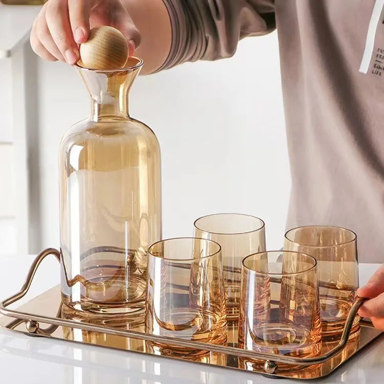 Household Colored Juice Glass Bottle Pouring Pitcher Drinking Glassware Set Gift Box Black Beverage Water Jugs With 4 Cups