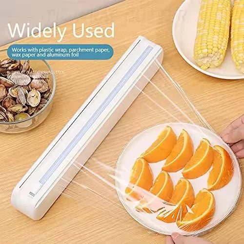 Reusable Plastic Wrap Dispenser with Slide Cutter PP Blade Material Press Function for Fruit and Vegetable Tools