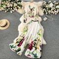 Plus Size High Quality Autumn Casual Loose 2 Piece Set for Women Top and Printed Pleated Dress Set Jogging Suits Wholesale