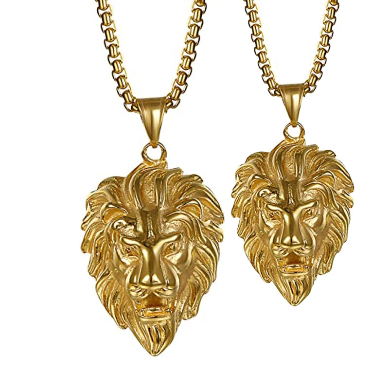 Vintage Mens Punk Lion Head King Necklace Animal Jewelry Silver Gold Tone Stainless Steel Lion King Pendant Necklace